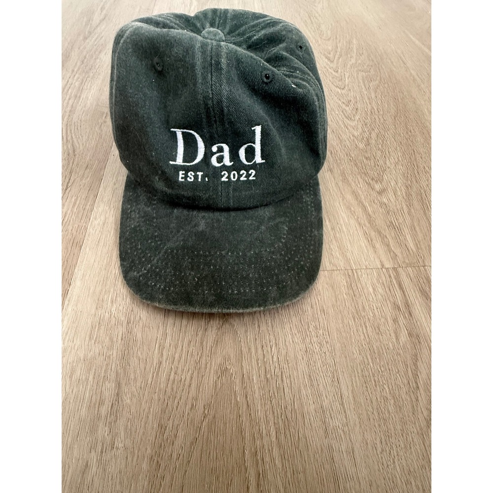 Dad Est 2022 Baseball Cap Dark Green Distressed Cotton Adjustable Hat